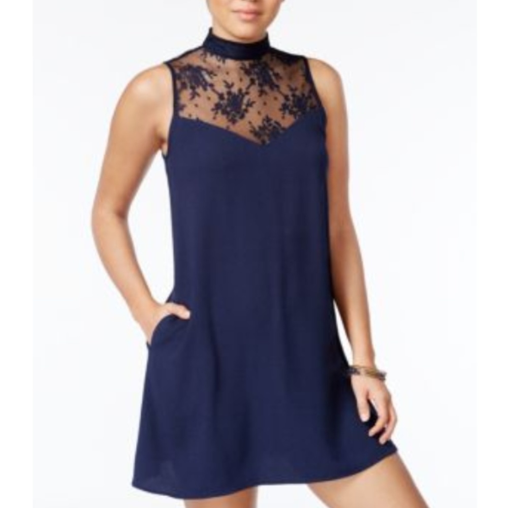 Speechless Womens Juniors Lace Yoke High Neck